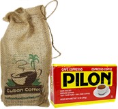 Pilon Cuban Coffee 10 oz in a decorated burlap bag