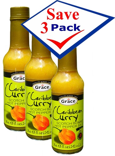 Grace Caribbean Curry Scotch Bonnet Hot Sauce 4.8 oz Pack of 3