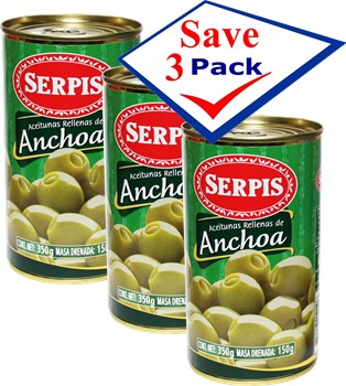 Serpis Olives Filled with Anchovies 12.34 oz Pack of 3