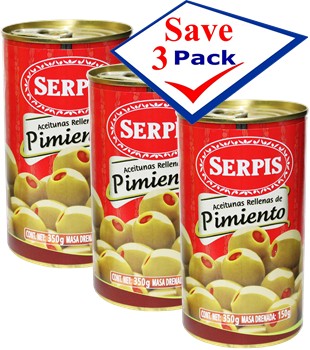 Serpis Olives Filled with Red Pepper 12.34 oz Pack of 3