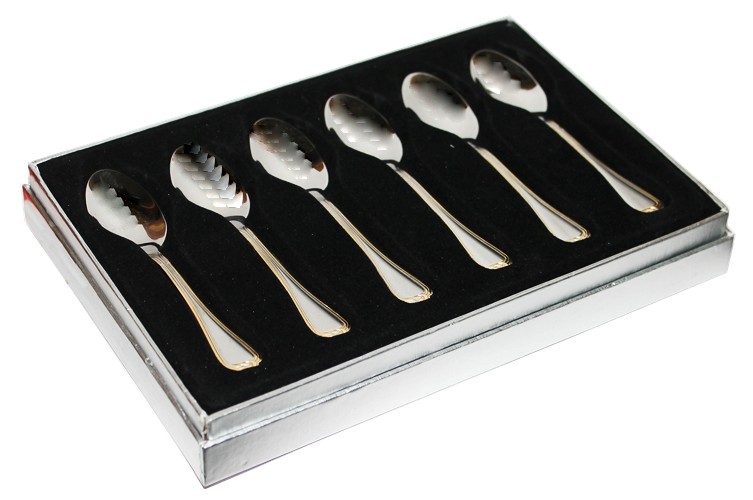 Set of 6 Stainless Steel Spoons with Gold Lining