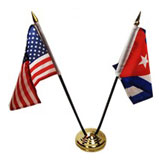 Cuban American set of  2 flags. 4 x 6 inches each flag with stand