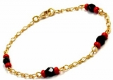 Beautiful Gold Plated Bracelet with 4 Polished Azabache Stones and 8 Coralinas. Overall Length 6 1/4