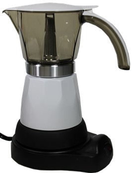 Cordless electric espresso coffee maker.Adjustable 1 to 3 and 3 to 6 cups. Color White