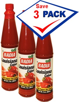 Badia Louisiana Cajun Chilli Pepper Hot Sauce. 3 oz Pack of 3