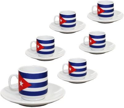 Demitasse Set Of 6 Cups and 6 Saucers With Cuban Flag.