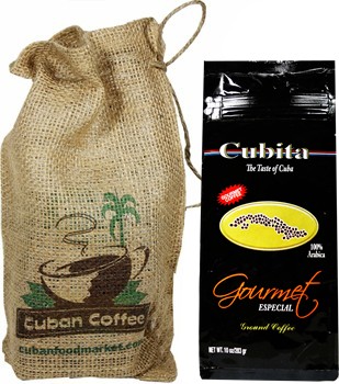 Cubita  Cuban Coffee. Vacuum pack 10 Oz includes a decorated burlap bag