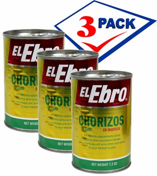 El Ebro chorizos in lard. 7,2 oz cans. Pack of 3.