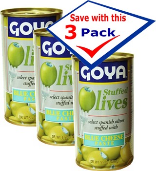Goya Blue Cheese Stuffed Spanish Olives. 5.25 oz Pack of 3
