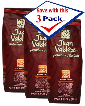 Juan Valdez Premium Coffee Medium- Balanceado Colina 12 Oz Pack of 3