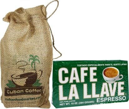 La Llave Cuban coffee. Vacuum pack. 10 Oz includes a decorated burlap bag