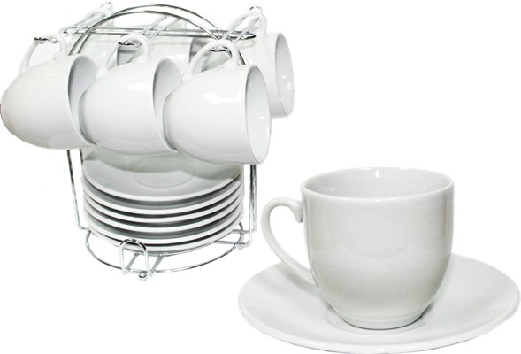 Demitasse Set with Chromed Rack. 13 Pieces